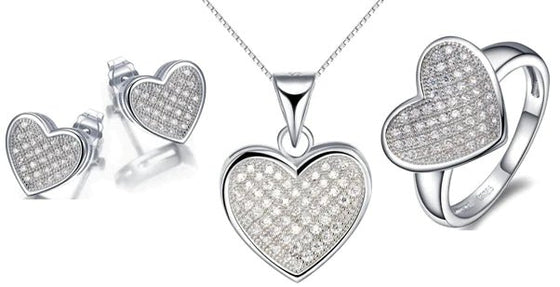 Silver set hjärta med Swarovski kristaller