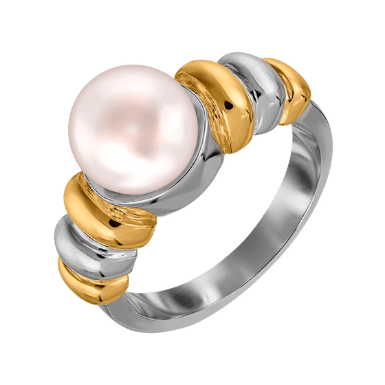 Guldpläterad silverring med stor pärla