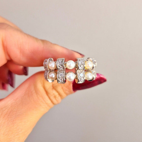Silver ring med pärlor & stenar