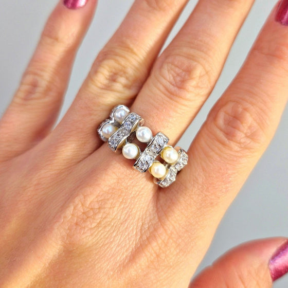 Silver ring med pärlor & stenar