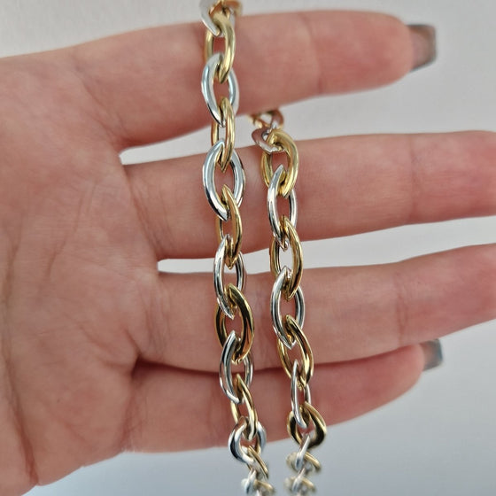 Collier halsband 18k 2 färgat guld platt navette