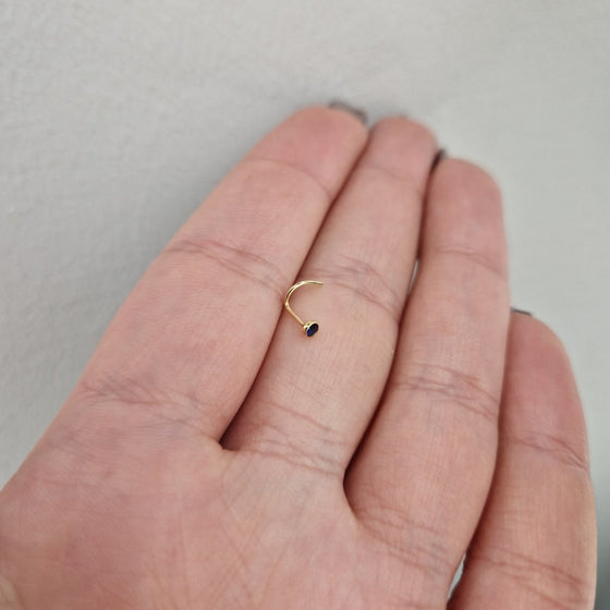 Näspiercing med blå sten 18k guld